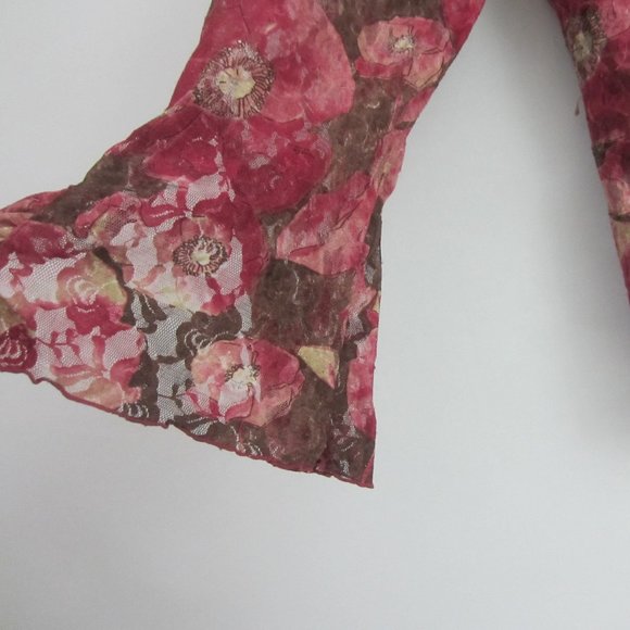 INC Woman Plus 1X Purple Brown Floral Lace Knit Bell Sleeve Scoop Neck Shirt Top - Picture 6 of 10